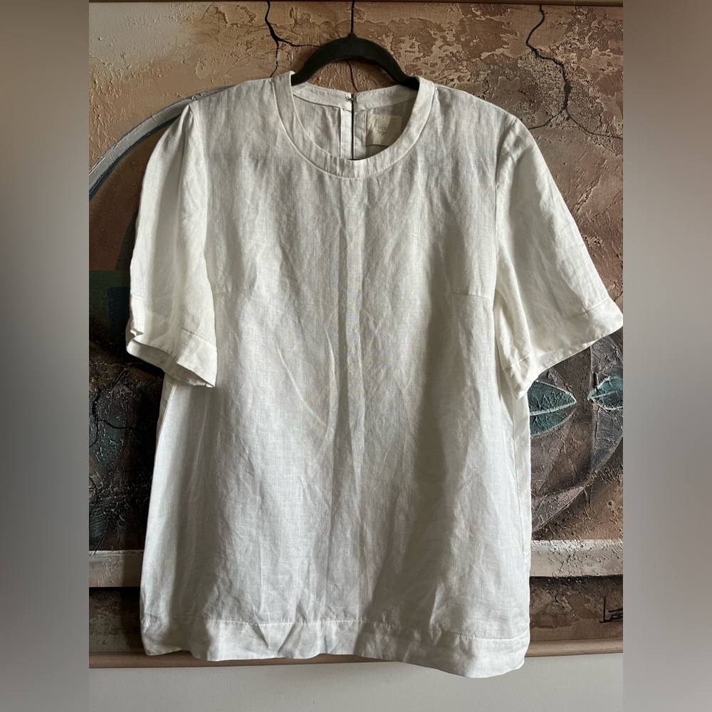 HOI BO 100 % Linen Tailored Tee in White Rabbit, large